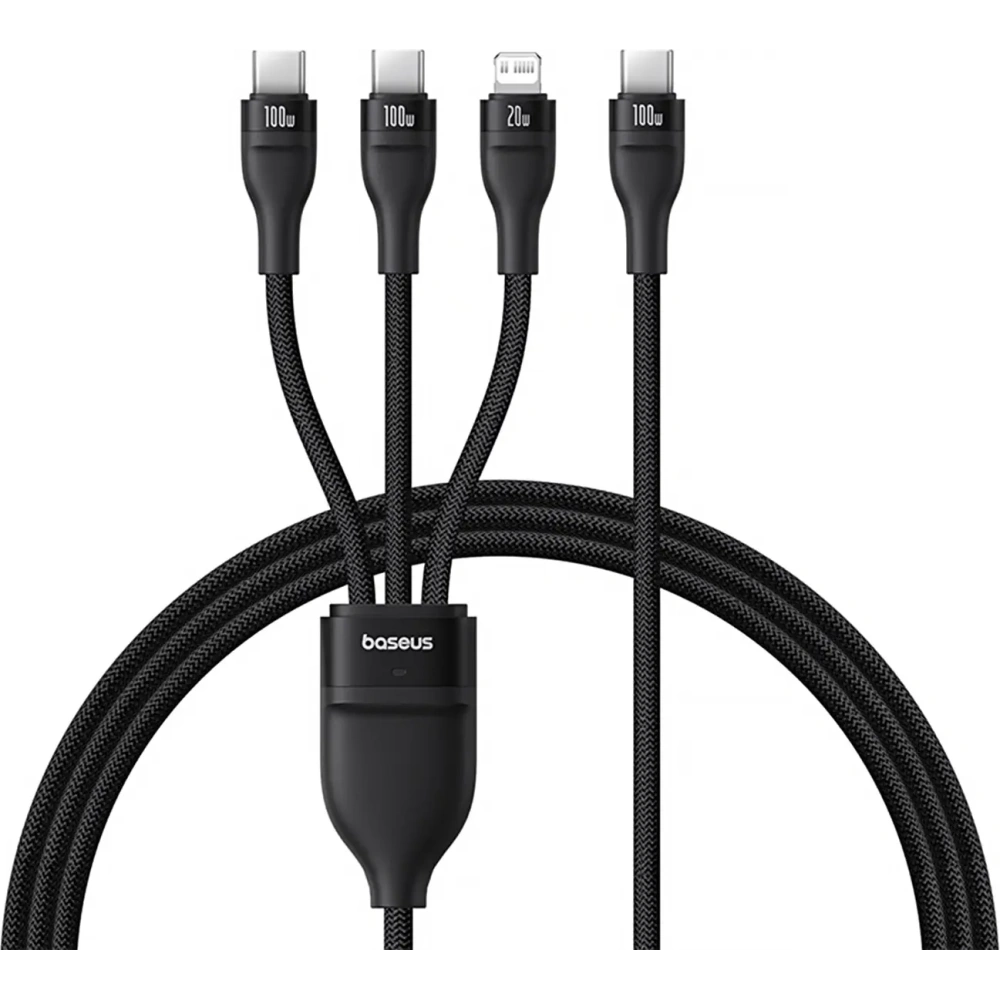 Kabel 3w1 Baseus Flash Series 3 USB-C / 2xUSB-C, Lightning 1.5m 100W czarny