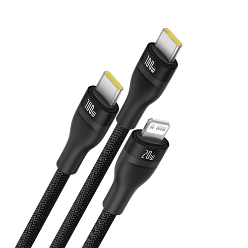 Kabel 3w1 Baseus Flash Series 3 USB-C / 2xUSB-C, Lightning 1.5m 100W czarny