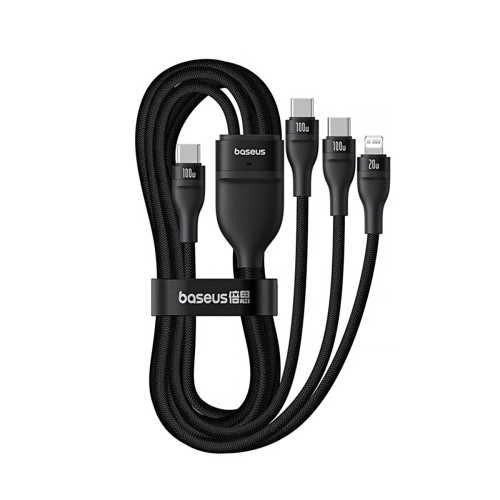 Kabel 3w1 Baseus Flash Series 3 USB-C / 2xUSB-C, Lightning 1.5m 100W czarny
