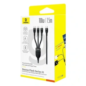 Kabel 3w1 Baseus Flash Series 3 USB-C / 2xUSB-C, Lightning 1.5m 100W czarny