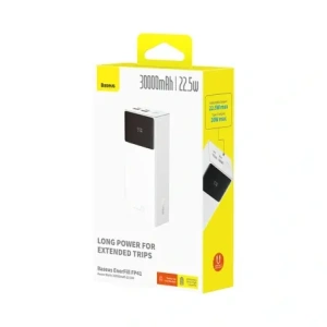 Powerbank Baseus EnerFill FP41 30000mAh 22.5W z kablem Baseus Simple USB-A / USB-C 3A 30cm biały