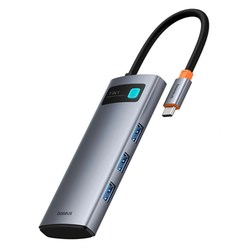 HUB Baseus Metal Gleam USB-C / HDMI 4K 60Hz, 3xUSB-A 3.0, USB-C PD, SD, microSD szary
