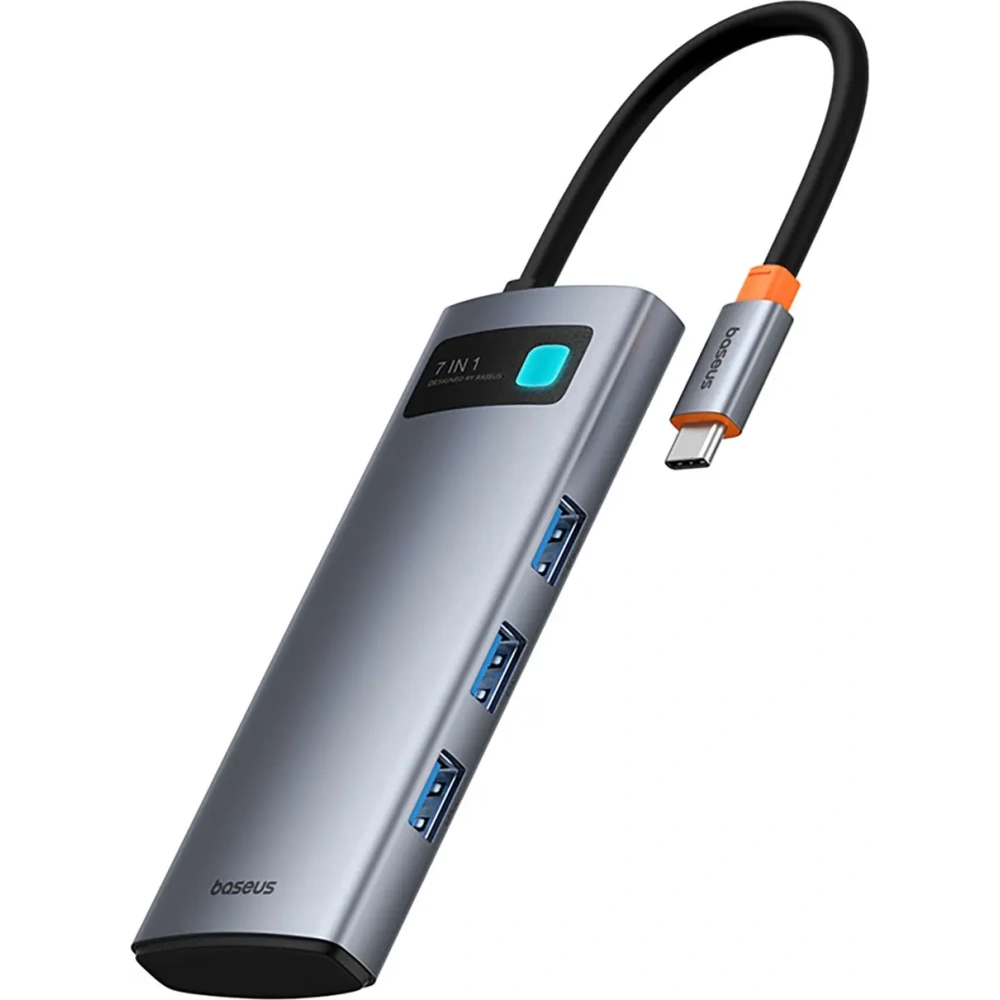 HUB Baseus Metal Gleam USB-C / HDMI 4K 60Hz, 3xUSB-A 3.0, USB-C PD, SD, microSD szary