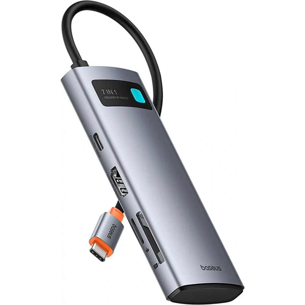 HUB Baseus Metal Gleam USB-C / HDMI 4K 60Hz, 3xUSB-A 3.0, USB-C PD, SD, microSD szary