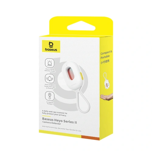 Wykrywacz ukrytych kamer Baseus Heyo Series II z alarmem i mini latarką + kabel Baseus Simple USB-A / USB-C biały