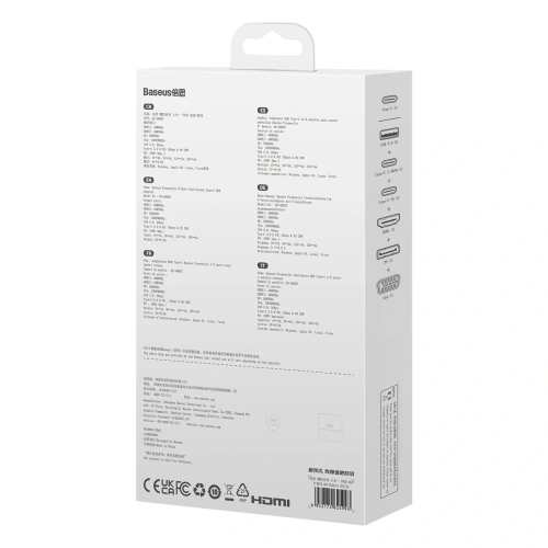 HUB Baseus PioneerJoy USB-C / HDMI 4K@60Hz, HDMI 4K@30Hz, DisplayPort 8K@30Hz, VGA, 2xUSB-A 3.0, 2xUSB-C szary