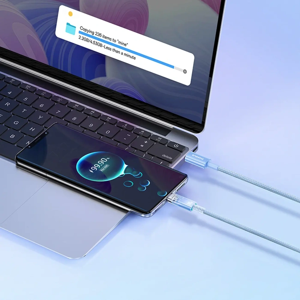 Kabel Baseus Explorer 100W USB-C - USB-C z inteligentnym czujnikiem temperatury 1m niebieski