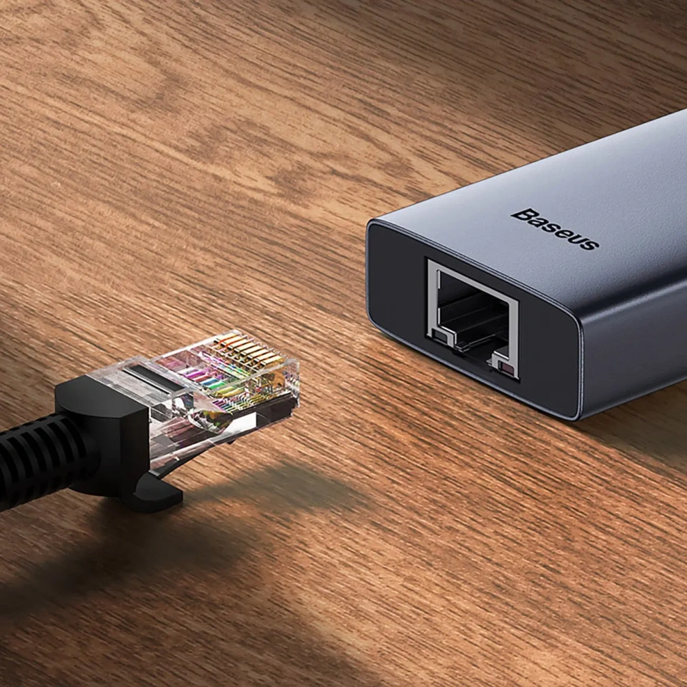 HUB Baseus UltraJoy USB-A / 3xUSB-A 3.0, RJ45 szary