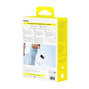 Powerbank Baseus EnerFill FC31 20000mAh 45W z wyświetlaczem cyfrowym i dwoma wbudowanymi kablami USB-C, Lightning biały