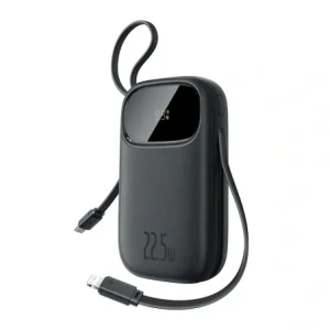 Powerbank Baseus EnerFill FC31 10000mAh 22.5W z wyświetlaczem cyfrowym i dwoma wbudowanymi kablami USB-C, Lightning czarny