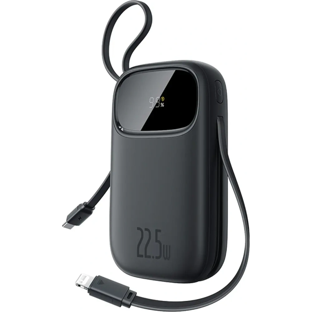Powerbank Baseus EnerFill FC31 10000mAh 22.5W z wyświetlaczem cyfrowym i dwoma wbudowanymi kablami USB-C, Lightning czarny