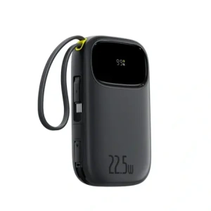 Powerbank Baseus EnerFill FC31 10000mAh 22.5W z wyświetlaczem cyfrowym i dwoma wbudowanymi kablami USB-C, Lightning czarny