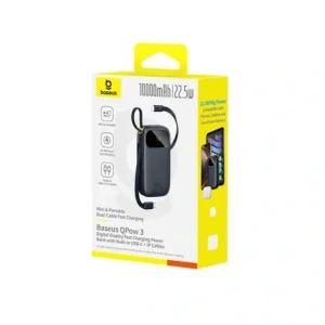 Powerbank Baseus EnerFill FC31 10000mAh 22.5W z wyświetlaczem cyfrowym i dwoma wbudowanymi kablami USB-C, Lightning czarny