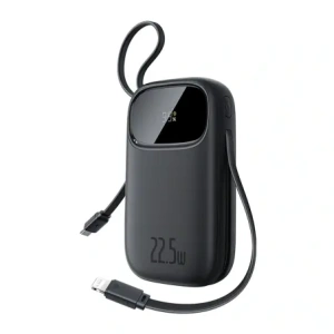 Powerbank Baseus EnerFill FC31 20000mAh 22.5W z wyświetlaczem cyfrowym i dwoma wbudowanymi kablami USB-C, Lightning czarny
