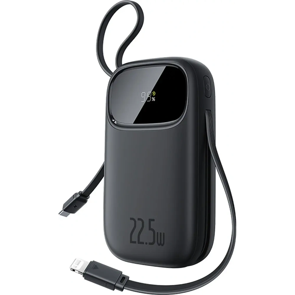 Powerbank Baseus EnerFill FC31 20000mAh 22.5W z wyświetlaczem cyfrowym i dwoma wbudowanymi kablami USB-C, Lightning czarny