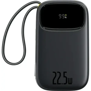 Powerbank Baseus EnerFill FC31 20000mAh 22.5W z wyświetlaczem cyfrowym i dwoma wbudowanymi kablami USB-C, Lightning czarny