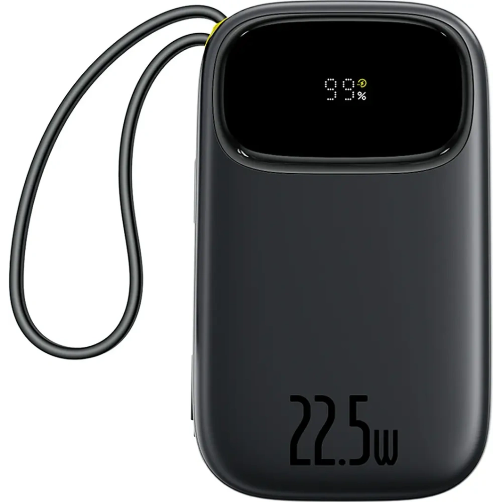 Powerbank Baseus EnerFill FC31 20000mAh 22.5W z wyświetlaczem cyfrowym i dwoma wbudowanymi kablami USB-C, Lightning czarny
