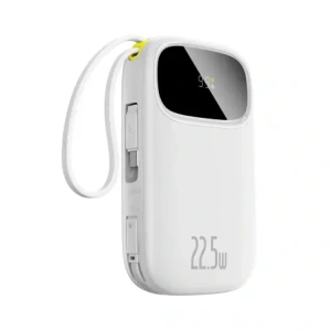 Powerbank Baseus EnerFill FC31 20000mAh 22.5W z wyświetlaczem cyfrowym i dwoma wbudowanymi kablami USB-C, Lightning biały
