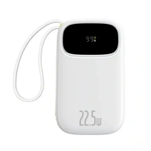 Powerbank Baseus EnerFill FC31 20000mAh 22.5W z wyświetlaczem cyfrowym i dwoma wbudowanymi kablami USB-C, Lightning biały