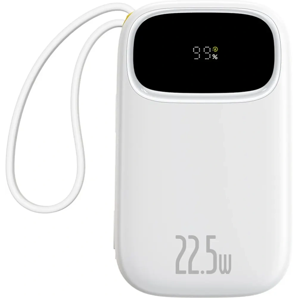 Powerbank Baseus EnerFill FC31 20000mAh 22.5W z wyświetlaczem cyfrowym i dwoma wbudowanymi kablami USB-C, Lightning biały