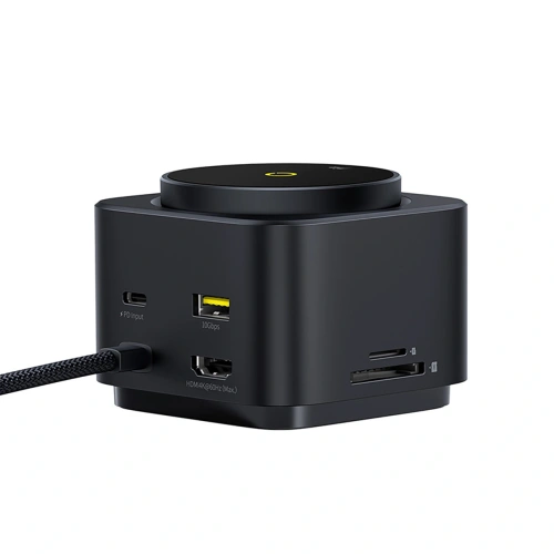 HUB Baseus MagPro Series II USB-C / ładowarka kompatybilna z MagSafe 15W, HDMI, USB-A, USB-C, SD/TF czarny