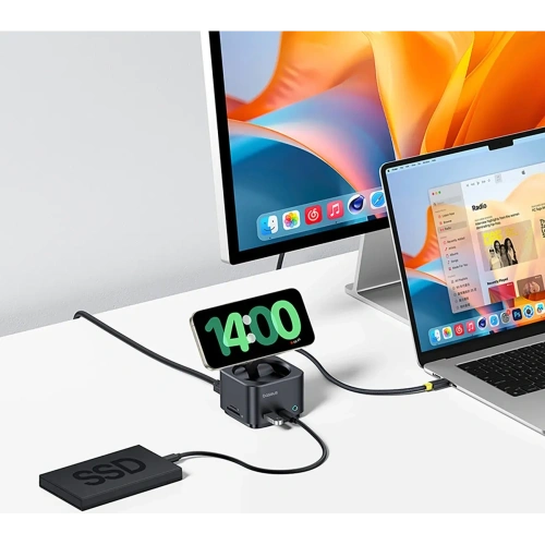 HUB Baseus MagPro Series II USB-C / ładowarka kompatybilna z MagSafe 15W, HDMI, USB-A, USB-C, SD/TF czarny