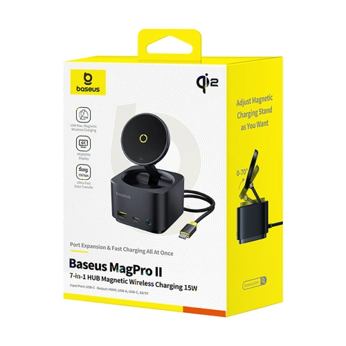 HUB Baseus MagPro Series II USB-C / ładowarka kompatybilna z MagSafe 15W, HDMI, USB-A, USB-C, SD/TF czarny