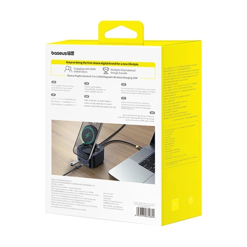 HUB Baseus MagPro Series II USB-C / ładowarka kompatybilna z MagSafe 15W, HDMI, USB-A, USB-C, SD/TF czarny