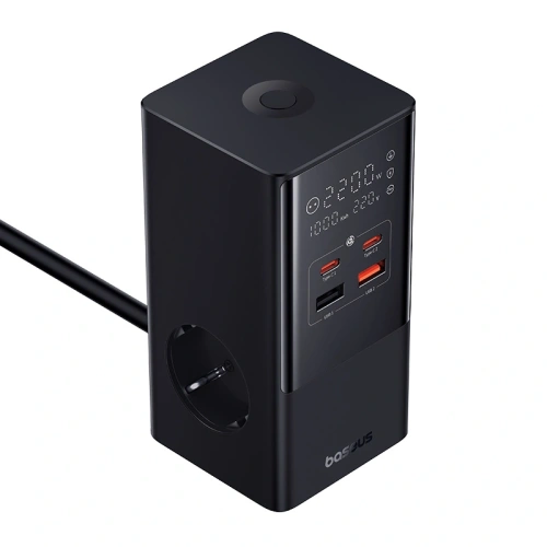 Stacja ładująca Baseus PowerCombo Tower 100W 2xAC, 2xUSB-A + 2x USB-C 1.5m czarna
