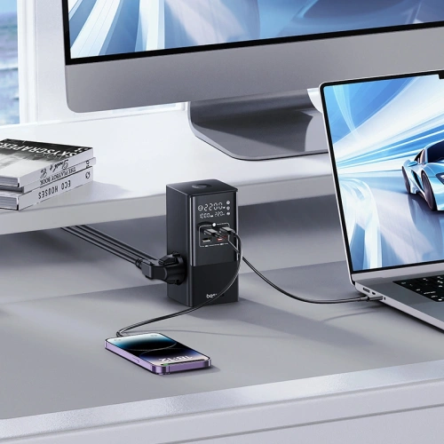 Stacja ładująca Baseus PowerCombo Tower 100W 2xAC, 2xUSB-A + 2x USB-C 1.5m czarna