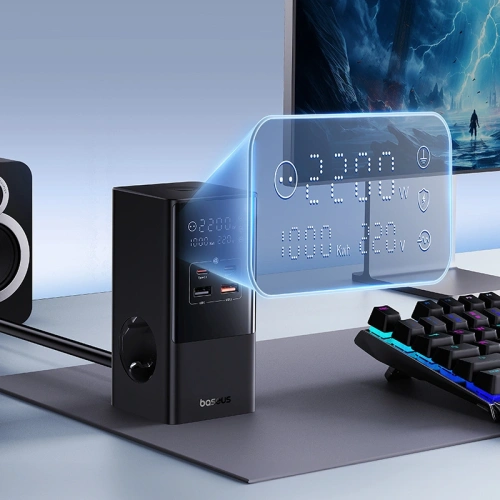 Stacja ładująca Baseus PowerCombo Tower 100W 2xAC, 2xUSB-A + 2x USB-C 1.5m czarna