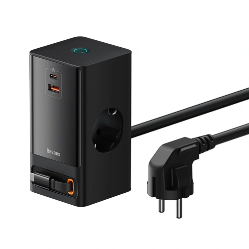 Stacja ładująca Baseus PowerCombo 65W 1.5m 2xAC, USB-A, USB-C + kabel USB-C czarna