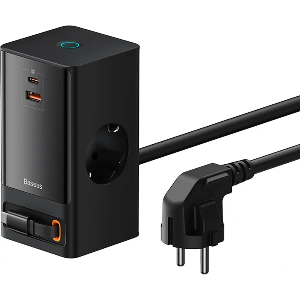 Stacja ładująca Baseus PowerCombo 65W 1.5m 2xAC, USB-A, USB-C + kabel USB-C czarna
