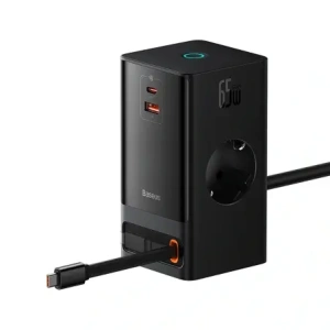 Stacja ładująca Baseus PowerCombo 65W 1.5m 2xAC, USB-A, USB-C + kabel USB-C czarna