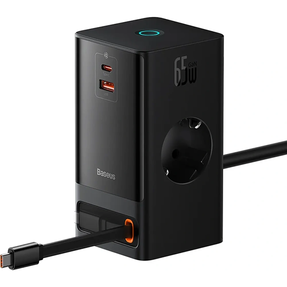 Stacja ładująca Baseus PowerCombo 65W 1.5m 2xAC, USB-A, USB-C + kabel USB-C czarna