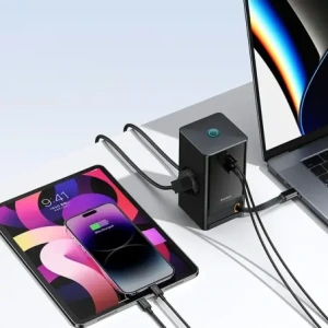 Stacja ładująca Baseus PowerCombo 65W 1.5m 2xAC, USB-A, USB-C + kabel USB-C czarna