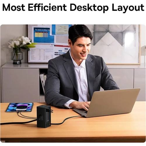 Stacja ładująca Baseus PowerCombo 65W 1.5m 2xAC, USB-A, USB-C + kabel USB-C czarna