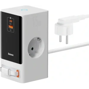 Stacja ładująca Baseus PowerCombo 65W 1.5m 2xAC, USB-A, USB-C + kabel USB-C biała