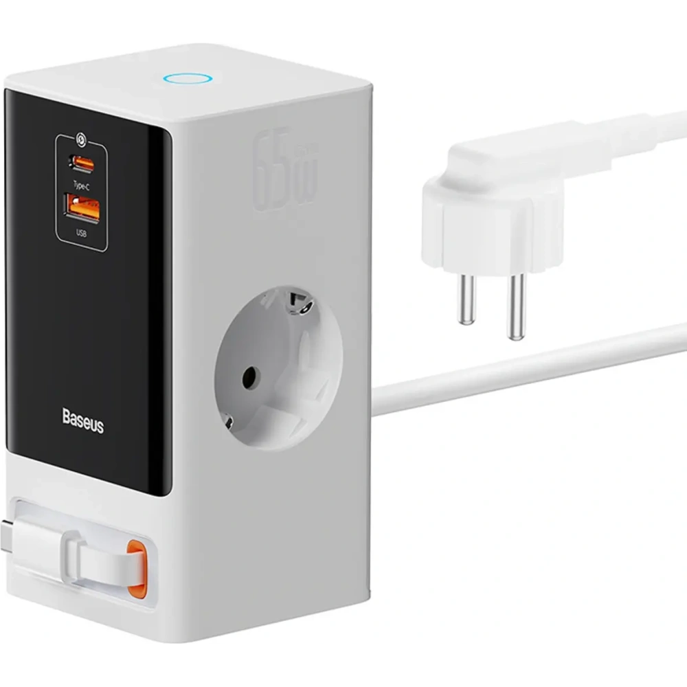 Stacja ładująca Baseus PowerCombo 65W 1.5m 2xAC, USB-A, USB-C + kabel USB-C biała