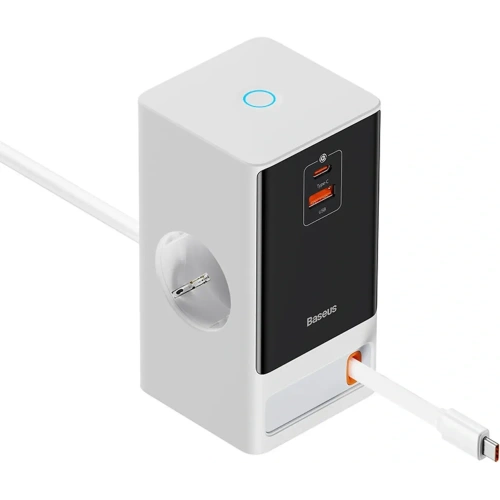 Stacja ładująca Baseus PowerCombo 65W 1.5m 2xAC, USB-A, USB-C + kabel USB-C biała