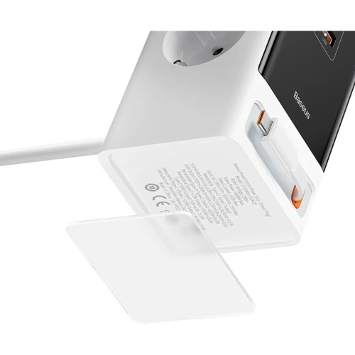 Stacja ładująca Baseus PowerCombo 65W 1.5m 2xAC, USB-A, USB-C + kabel USB-C biała