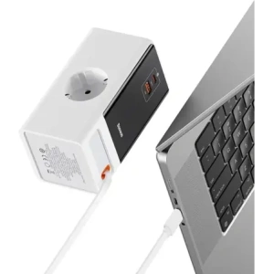 Stacja ładująca Baseus PowerCombo 65W 1.5m 2xAC, USB-A, USB-C + kabel USB-C biała