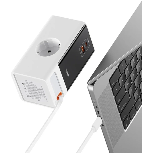 Stacja ładująca Baseus PowerCombo 65W 1.5m 2xAC, USB-A, USB-C + kabel USB-C biała