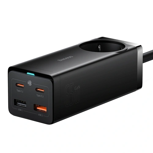 Stacja ładująca Baseus GaN3 Pro 65W AC + 2xUSB-C + 2xUSB-A z kablem Baseus Xiaobai USB-C / USB-C 100W 1m czarna