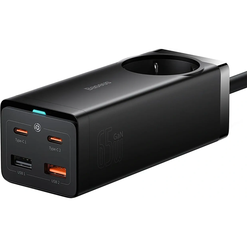 Stacja ładująca Baseus GaN3 Pro 65W AC + 2xUSB-C + 2xUSB-A z kablem Baseus Xiaobai USB-C / USB-C 100W 1m czarna