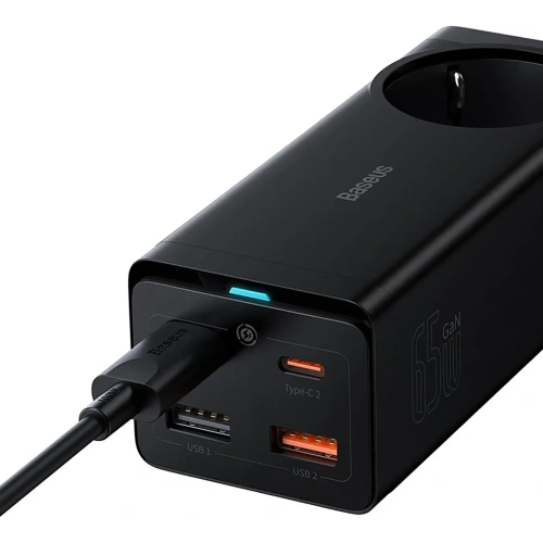 Stacja ładująca Baseus GaN3 Pro 65W AC + 2xUSB-C + 2xUSB-A z kablem Baseus Xiaobai USB-C / USB-C 100W 1m czarna