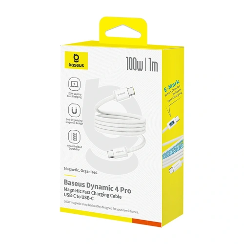 Kabel magnetyczny Baseus Dynamic 4 Pro 100W USB-C / USB-C 1m biały