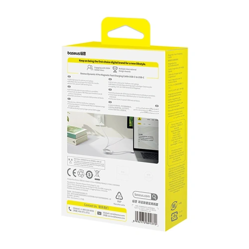Kabel magnetyczny Baseus Dynamic 4 Pro 100W USB-C / USB-C 1m biały