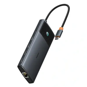 HUB Baseus Metal Gleam II USB-C / HDMI 4K@120Hz, HDMI 4K@60Hz, USB-A 3.2 10Gbps, USB-C 3.2 10Gbps, 2xUSB-A 2.0 480Mbps, USB-C PD 100W, RJ45 1000Mbps, SD/TF szary