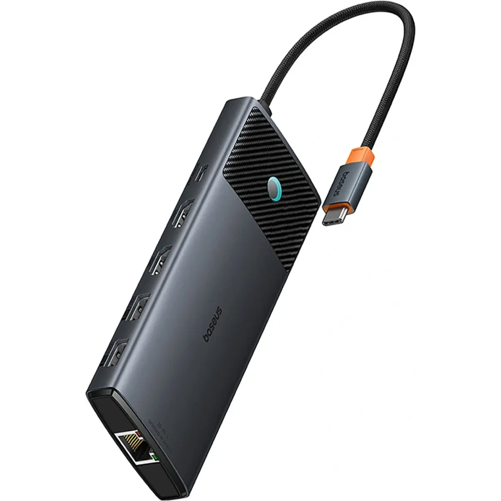 HUB Baseus Metal Gleam II USB-C / HDMI 4K@120Hz, HDMI 4K@60Hz, USB-A 3.2 10Gbps, USB-C 3.2 10Gbps, 2xUSB-A 2.0 480Mbps, USB-C PD 100W, RJ45 1000Mbps, SD/TF szary